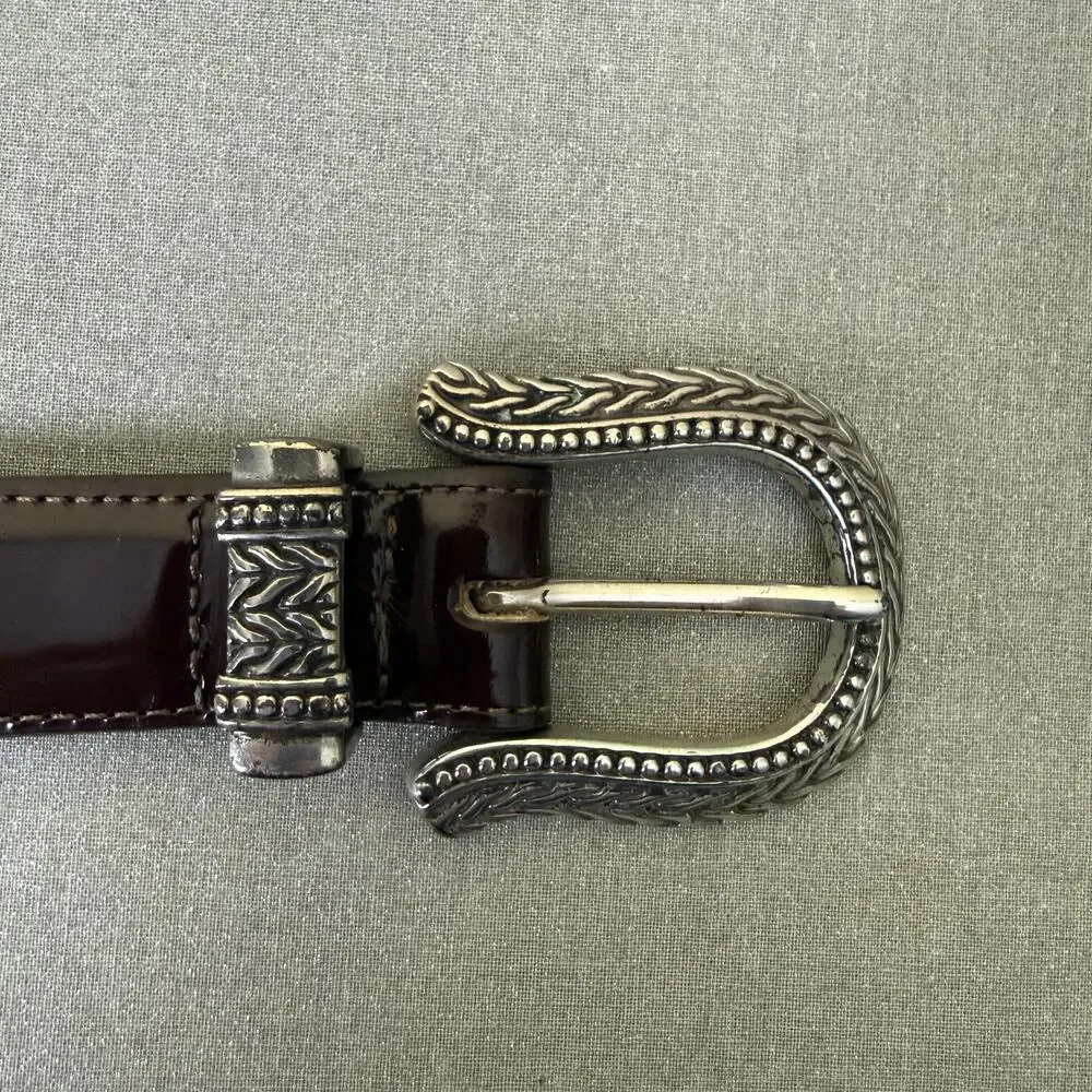 Vintage 1993 Brighton Brown Leather Belt S Silver Western Buckle USA Made